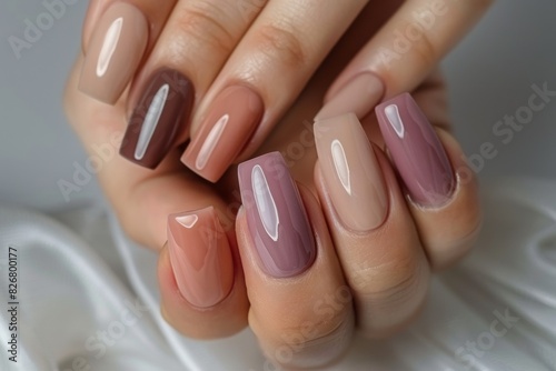 Hand with multicolored nude shades manicure