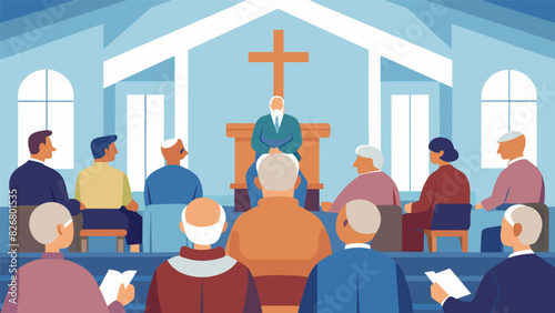 The room was filled with the gentle hum of conversation as the church elders discussed the possibility of adding additional services to accommodate a. Vector illustration