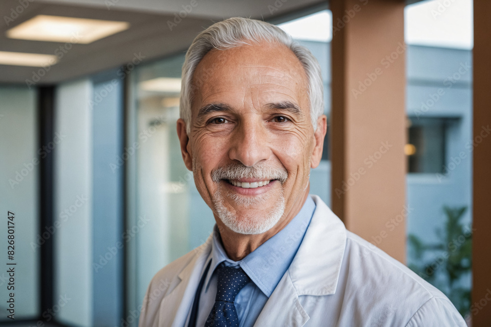 Portrait of a mature Caucasian male doctor in a hospital setting. Professional physician and surgeon, exuding confidence and happiness. Portrait of a mature Caucasian male doctor in a hospital setting. Professional physician and surgeon, exuding confidence and happiness.