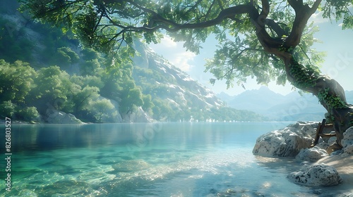 Fresh view of a secluded cove with calm waters photo