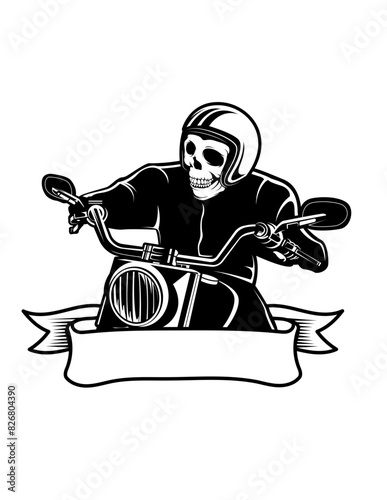 Biker Skull | Bike Rally Club | Motorbike Shop Owner | Biker Skull | Motorcycle Ride | Dead Biker | Biig Bike | Extreme Sport | Original Illustration | Vector and Clipart | Cutfile and Stencil photo