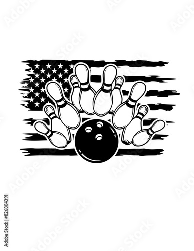 US Bowling | Recreational Sports | Bowlers | Tenpins | Strike Double Spare | Rolling Balls | Ball Sport | Ball Strike | Original Illustration | Vector and Clipart | Cutfile and Stencil