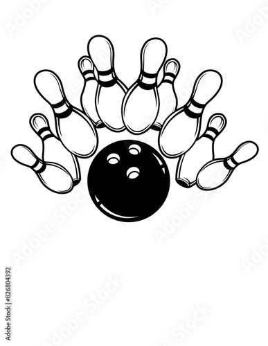 Bowling | Recreational Sports | Candlepin | Tenpins | Strike Double Spare | Rolling Balls | Ball Sport | Ball Strike | Original Illustration | Vector and Clipart | Cutfile and Stencil