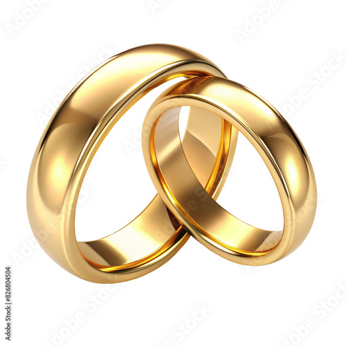 Two golden wedding rings Isolated on transparent background