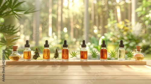 Various glass bottles with CBD oil photo