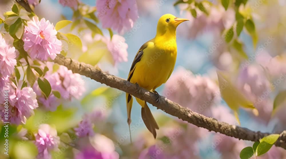 Yellow Bird Sitting on Branch of Tree Yellow Bird Sitting on Branch of Tree