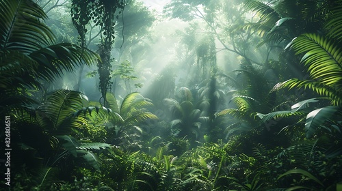 Fresh view of a pristine rainforest with dense canopy photo