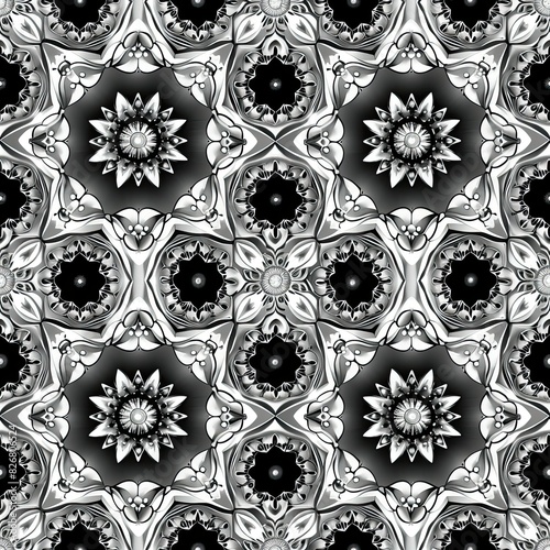 Clean High Resolution Vector AI Kaleidoscope Pattern  Trippy  Hallucinogenic  in Black   White 