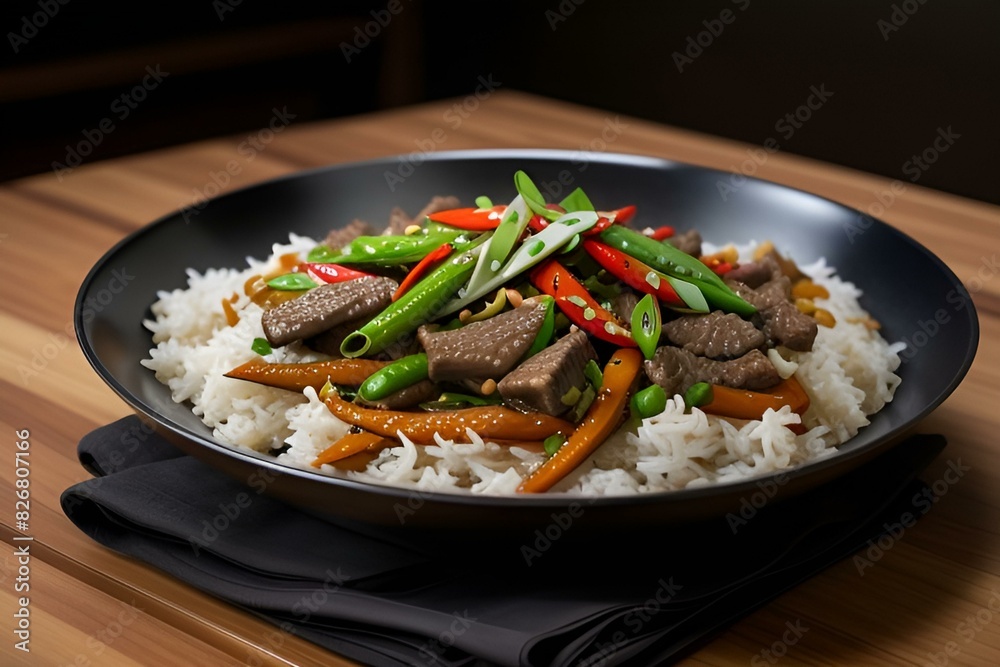 beef and vegetable stir fry with rice