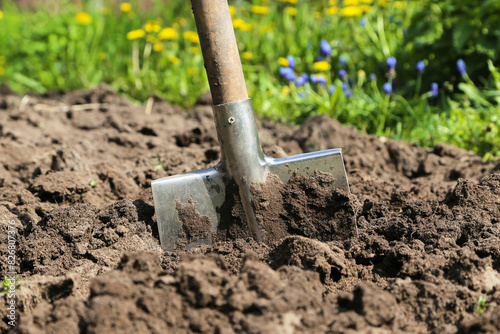 Canvastavla Digging up soil in garden