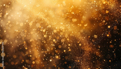 Glittering gold dust particles in the air
