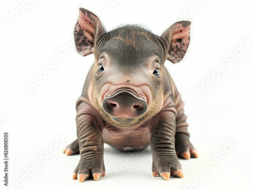 Cute baby piglet standing on a white background