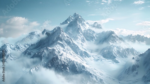 Fresh view of a mountain range with a glacier and clear sky