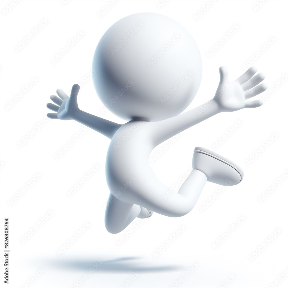 White figure illustration jumping with happiness, isolated on white background White figure illustration jumping with happiness, isolated on white background