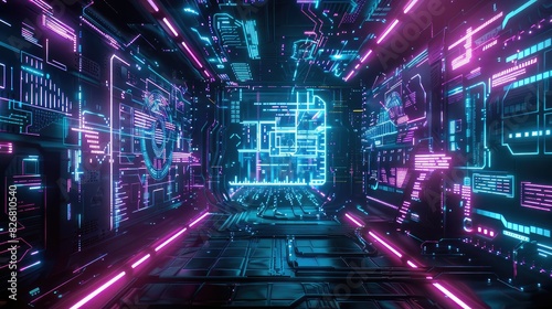 Neon interface glowing in cyberspace