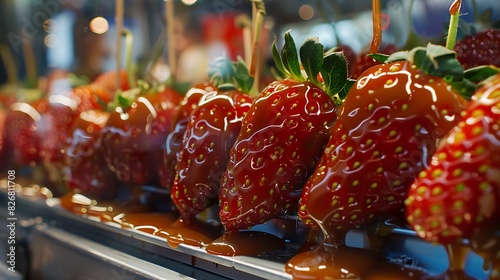 Strawberries with caramel and topping on the Malaysian market photo