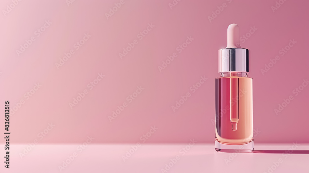 skincare serum with dropper on a light pink background, beauty product with copy space for text skincare serum with dropper on a light pink background, beauty product with copy space for text