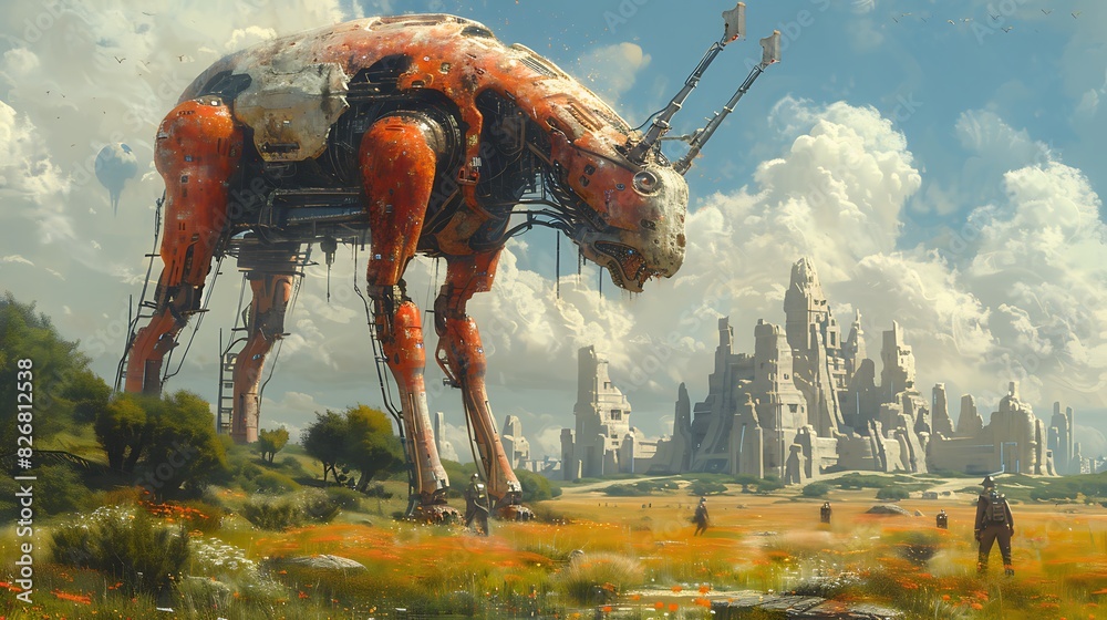 centaurlike alien with advanced kinetic energy weapons on a grassy ...