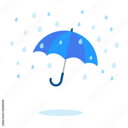 雨に濡れる青い傘のベクター風景画像