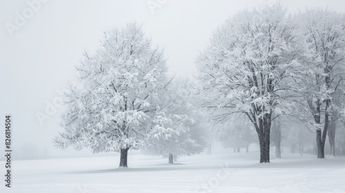 Snow covered trees on a foggy winter day © TheWaterMeloonProjec