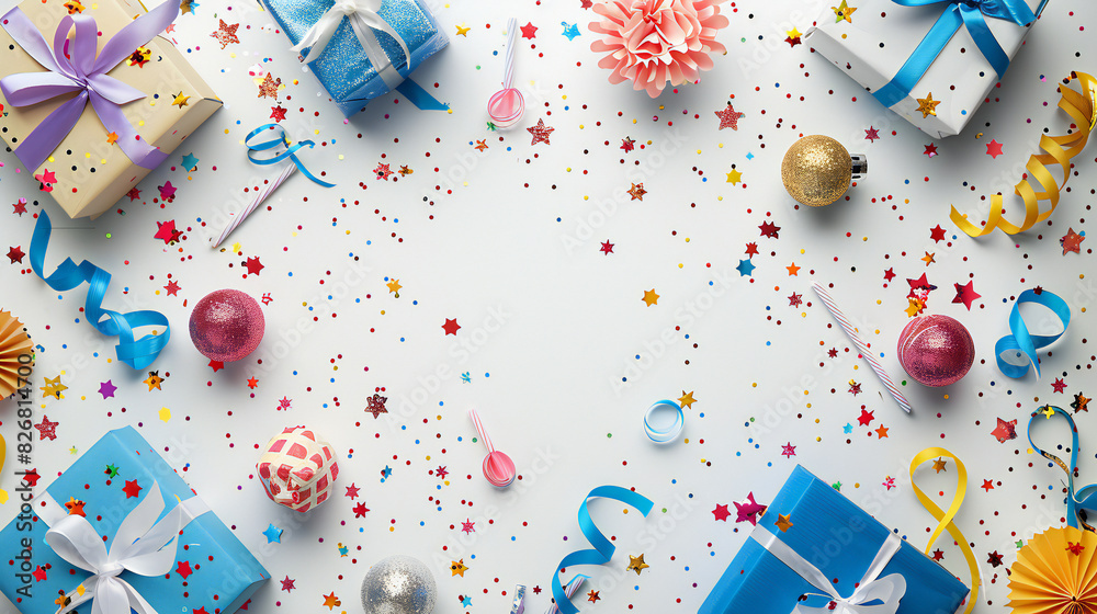 Party colorful confetti over white wooden background Party colorful confetti over white wooden background