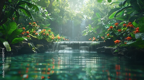 Fresh view of a hidden lagoon in the rainforest
