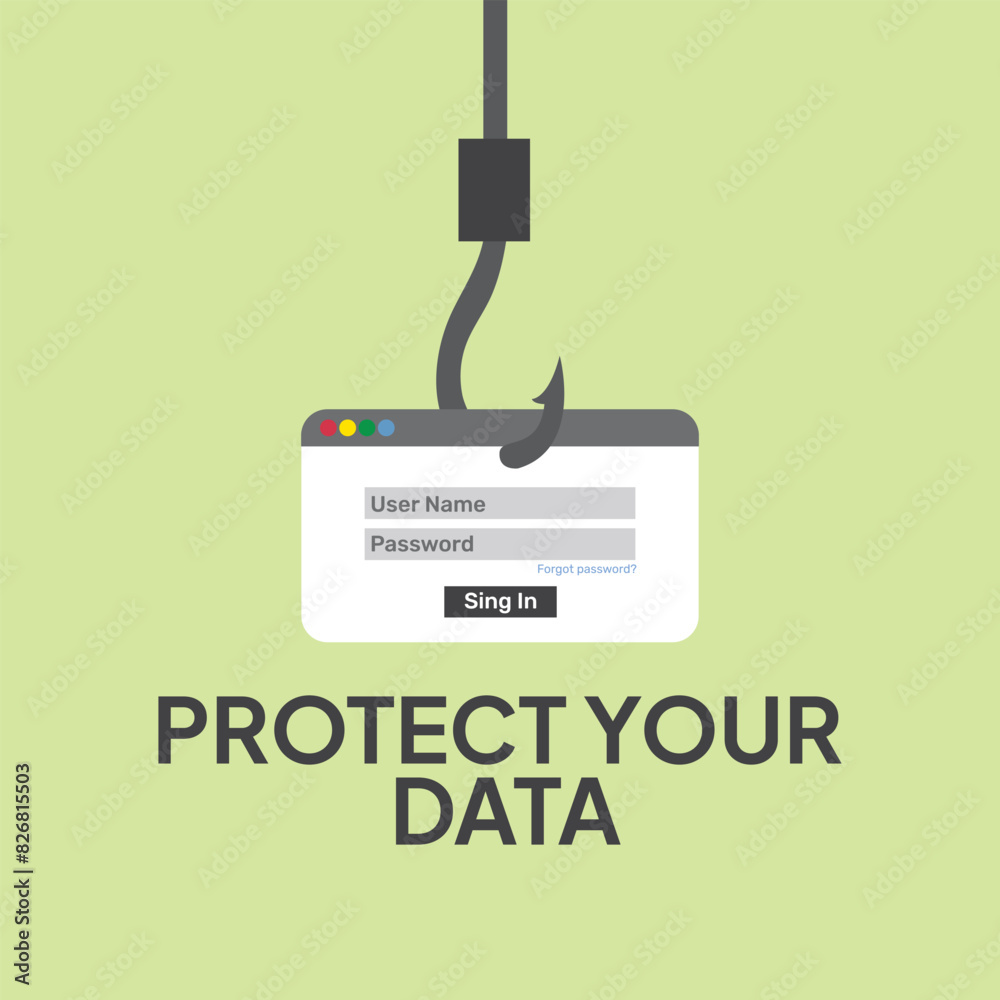 Fototapeta premium Protect your data in web, data protection, Vector illustration.for web banner, infographics, mobile website. Landing page template.protect your data from digital phishing and scam crimes.
