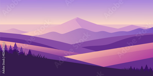 Digital lavender natural landscape, minimal flat clean background