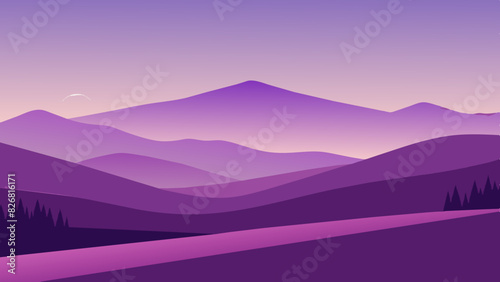 Digital lavender natural landscape, minimal flat clean background