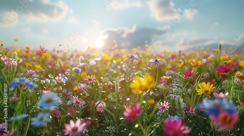 Fresh view of a field of wildflowers under a bright sky © Be Naturally