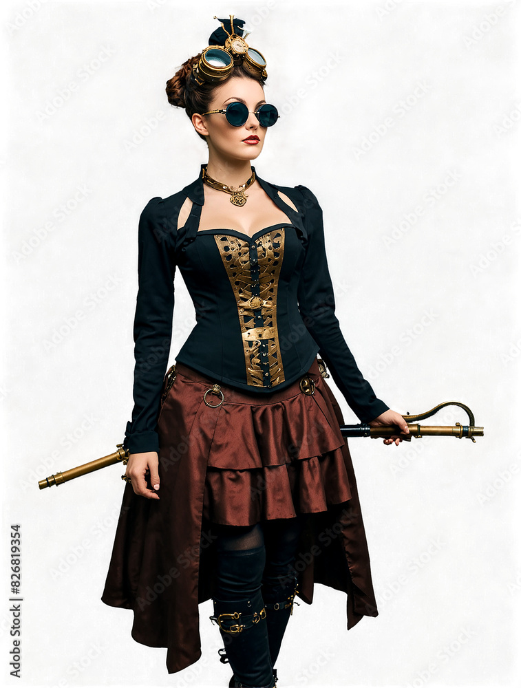 Portrait of a beautiful confident steampunk girl on a transparent background Portrait of a beautiful confident steampunk girl on a transparent background
