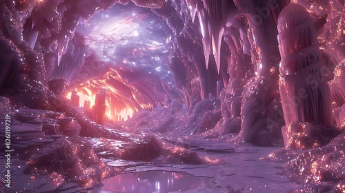 crystalline alien with lightreflecting abilities on an ice planet with glittering ice caves and reflective surfaces photo