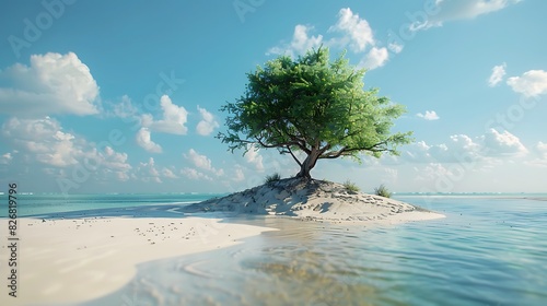 Fresh view of a desert island with a single tree