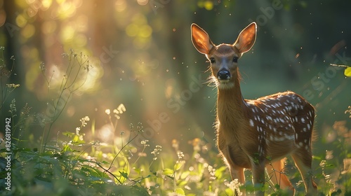 Fresh view of a deer standing in a sunlit clearing
