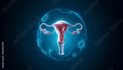 3D Render of the Female Reproductive System with Uterus and Ovaries Highlighted. A detailed 3D rendering of the female reproductive system, highlighting the uterus, ovaries, and fallopian tube.