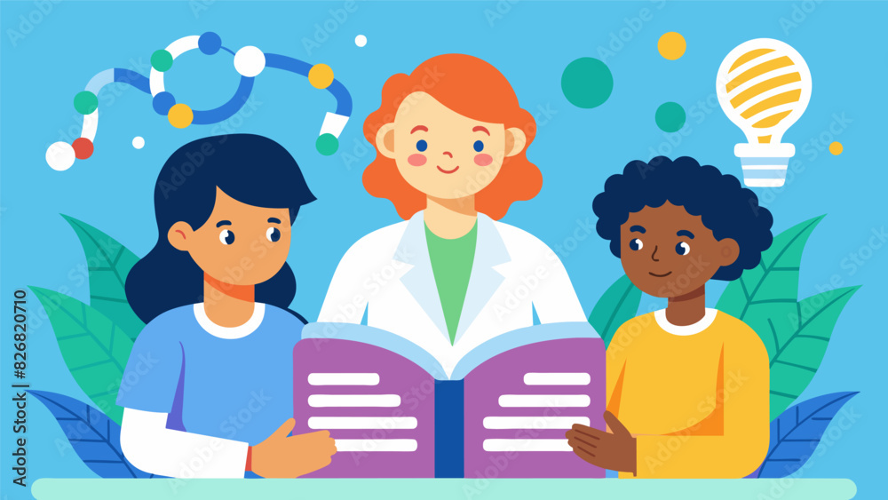 Through storytelling and visuals kids will understand how genetic testing is used to diagnose and treat various medical conditions.. Vector illustration Through storytelling and visuals kids will understand how genetic testing is used to diagnose and treat various medical conditions.. Vector illustration