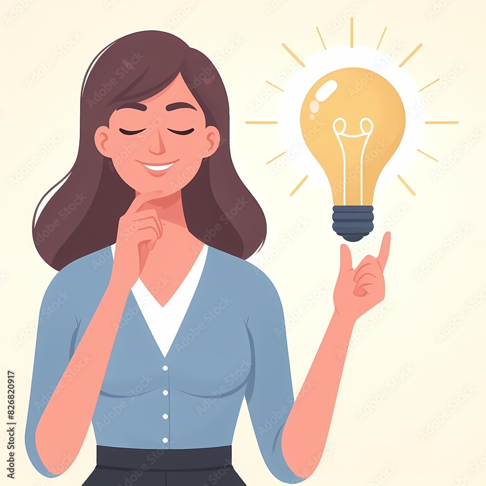 Happy Woman with Bright Idea Concept Happy Woman with Bright Idea Concept