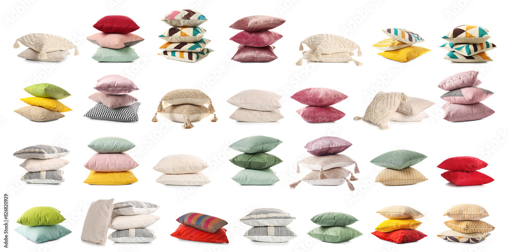 Set of many different pillows on white background Set of many different pillows on white background