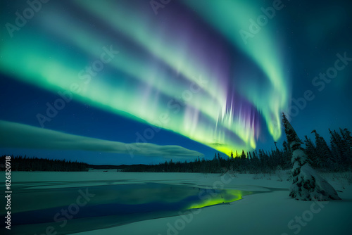 Northern lights in the night sky  aurora