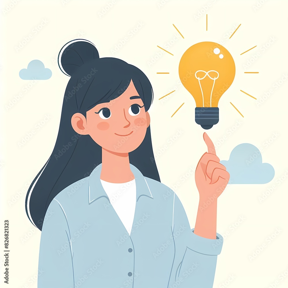 Happy Woman with Bright Idea Concept