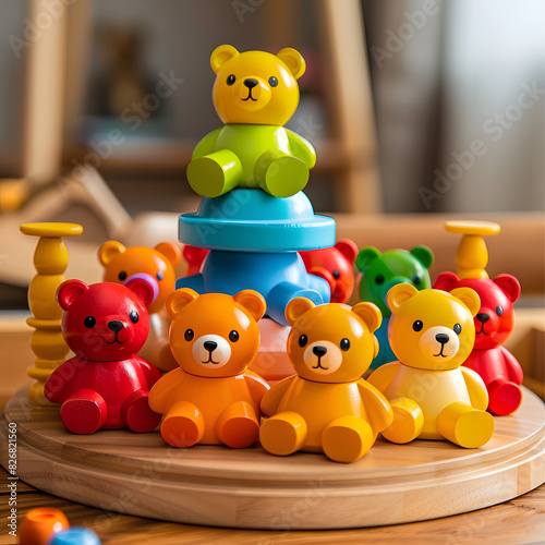 Playthings, bright, shapes, toddlerhood, Baby kids toys, Teddy bears, colorful wooden educational, sensory, sorting, and stacking toys for children
