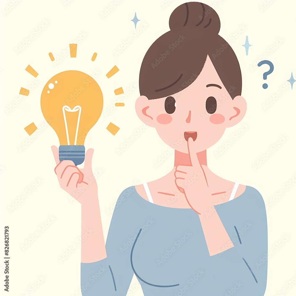 Happy Woman with Bright Idea Concept Happy Woman with Bright Idea Concept