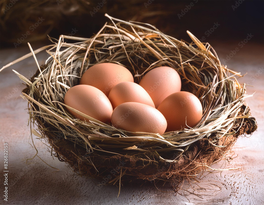 Organic chicken eggs in the nest Organic chicken eggs in the nest