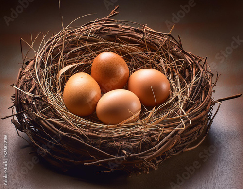 Organic chicken eggs in the nest