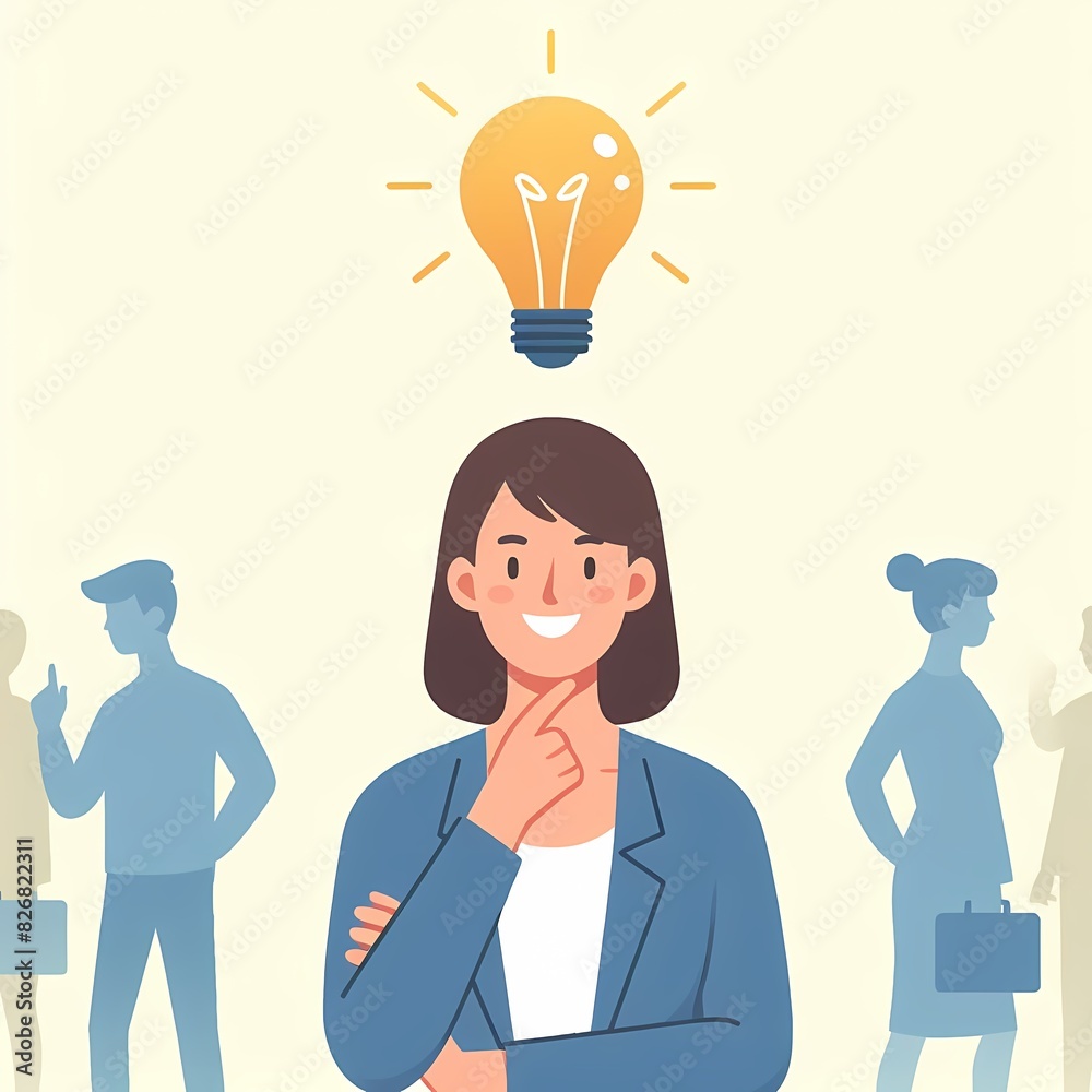 Fototapeta premium Happy Woman with Bright Idea Concept