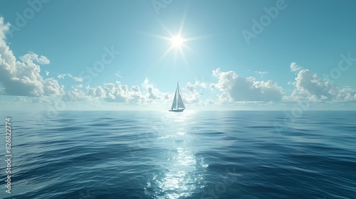 Fresh view of a calm ocean with a sailboat on the horizon