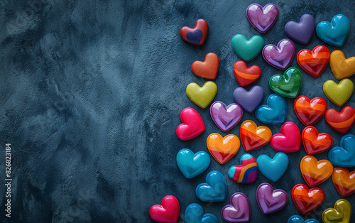 Colorful Heart Pins on Dark Textured Background photo