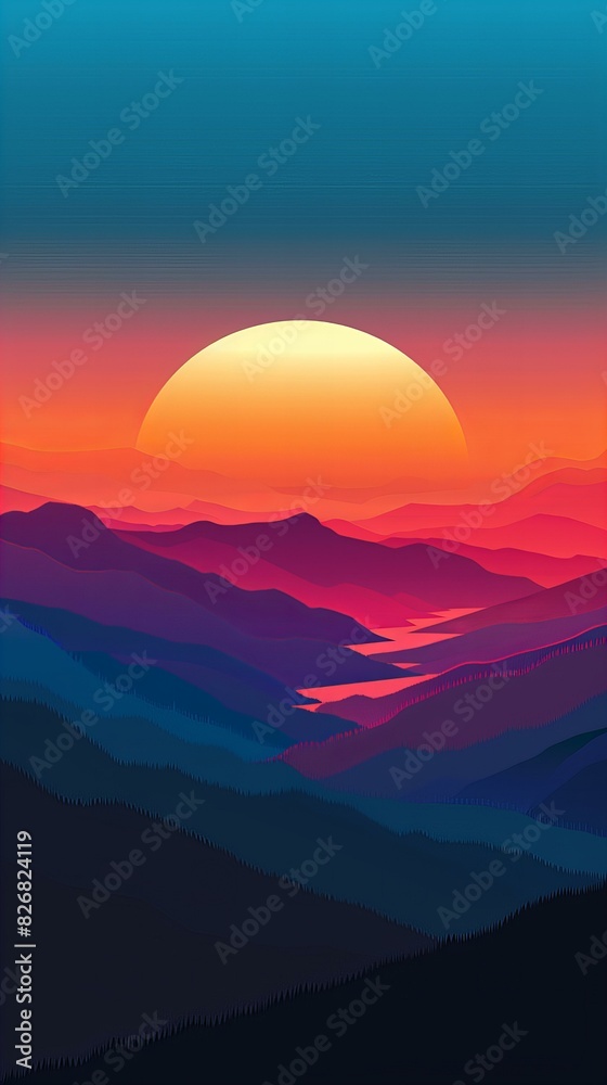 Sunset Over Mountains Abstract Background - Gradient Layered Landscape Art Sunset Over Mountains Abstract Background - Gradient Layered Landscape Art