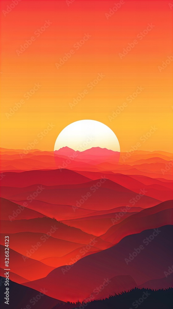 Fototapeta premium Sunset Over Mountains Abstract Background - Gradient Layered Landscape Art