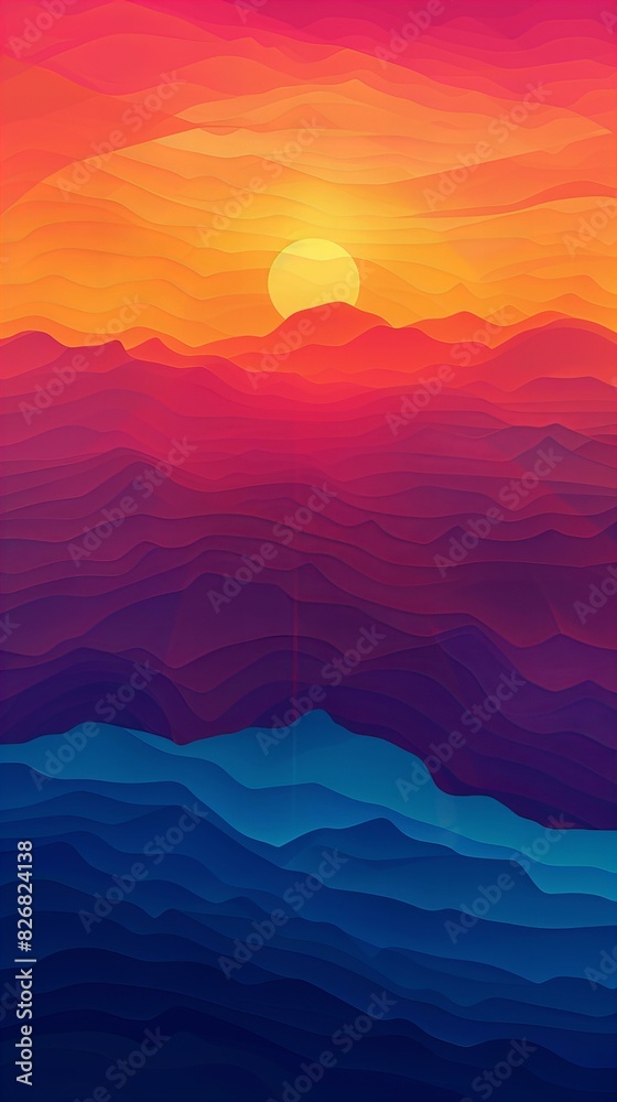 Sunset Over Mountains Abstract Background - Gradient Layered Landscape Art Sunset Over Mountains Abstract Background - Gradient Layered Landscape Art